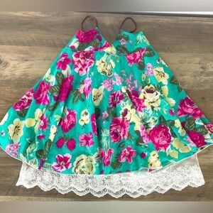 Mud Kingdom Teal Floral Flouncy Faux Wrap Circle Sundress